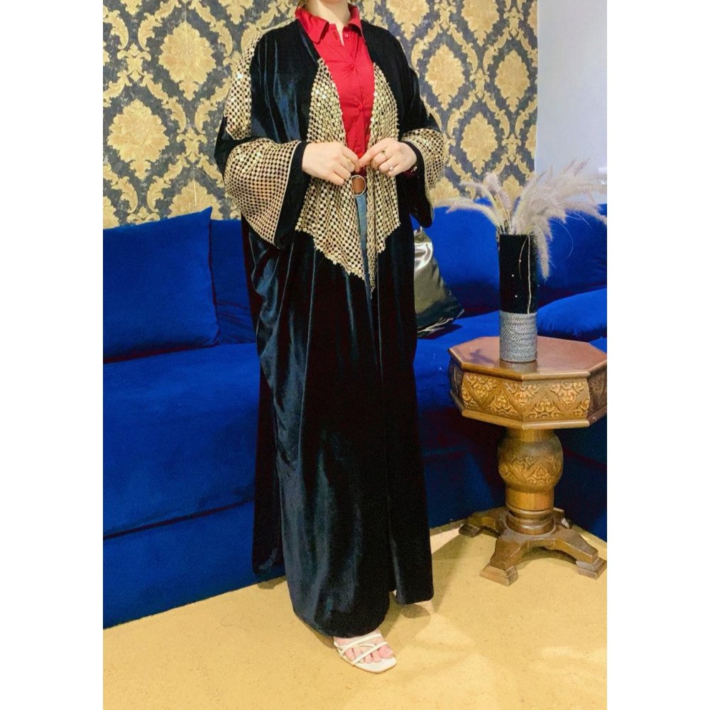Kimono Noir et Bleu Élégance Dorée Kimono Noir et Bleu Élégance Dorée