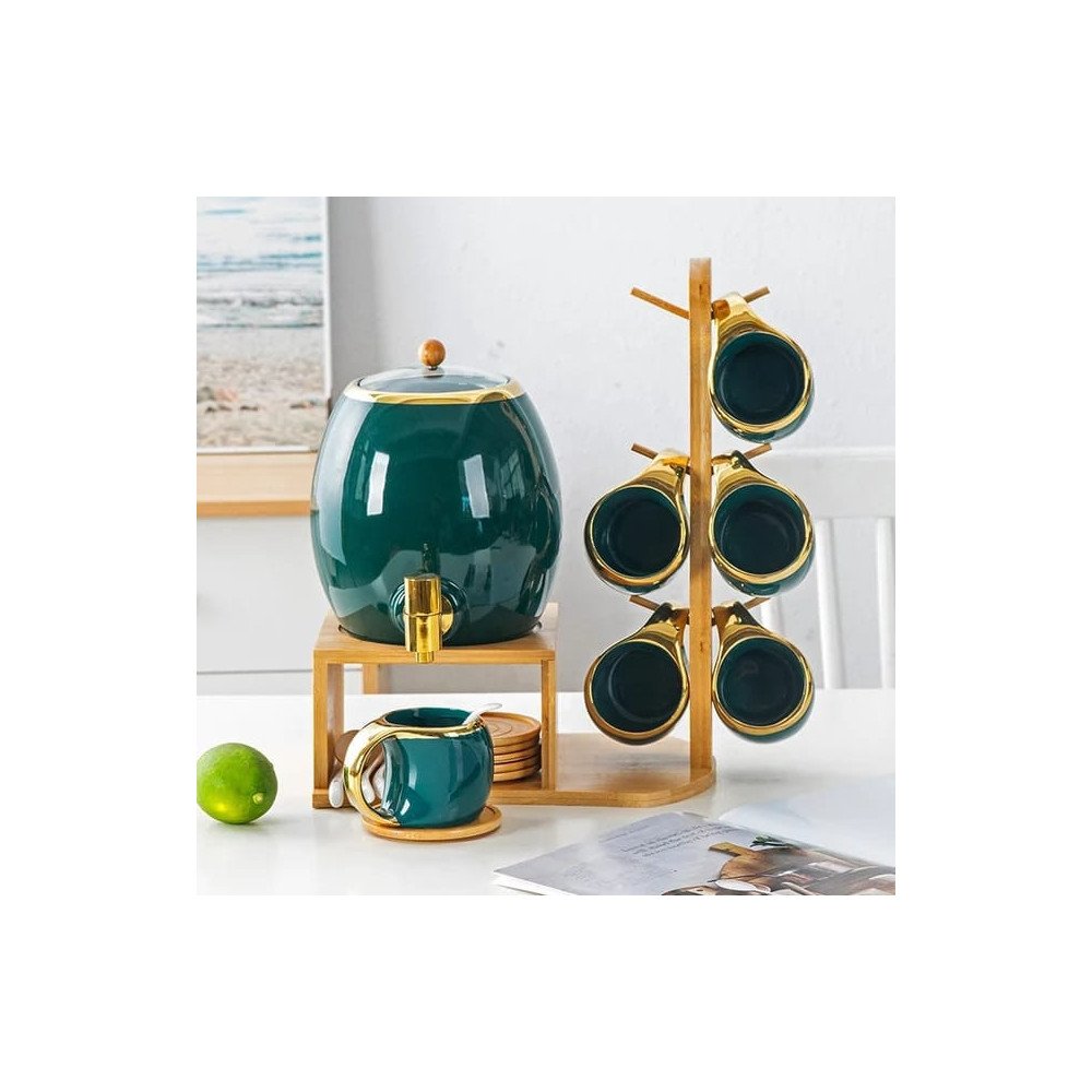 Distributeur de jus avec 16 support en bambou en Vert royal Distributeur de jus avec 16 support en bambou en Vert royal
