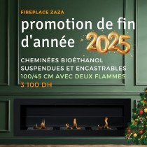 Cheminées bioéthanol suspendues et encastrables : 100/45 cm avec deux flammes