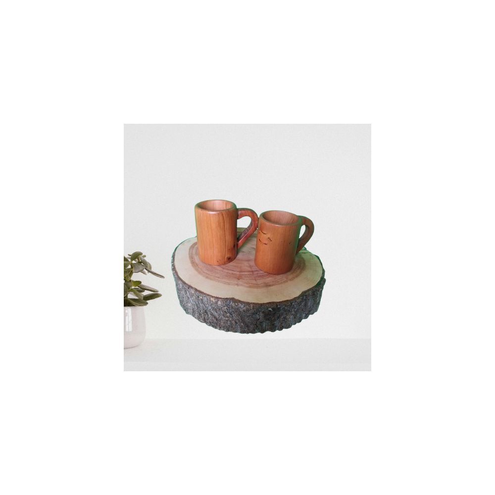 Ensemble de tasses en bois de cèdre et citronnier avec support naturel