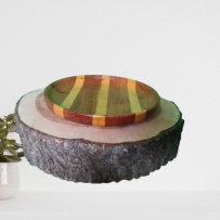 Plateau en Bois d'Olivier et Citronnier avec Base en Tronc Naturel.